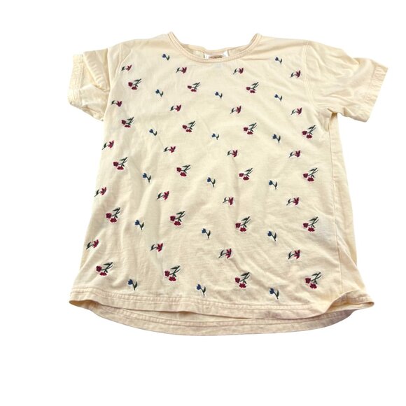 Talbots Women's Small Floral Embroidered T-Shirt 100% Cotton Beige - Picture 1 of 5